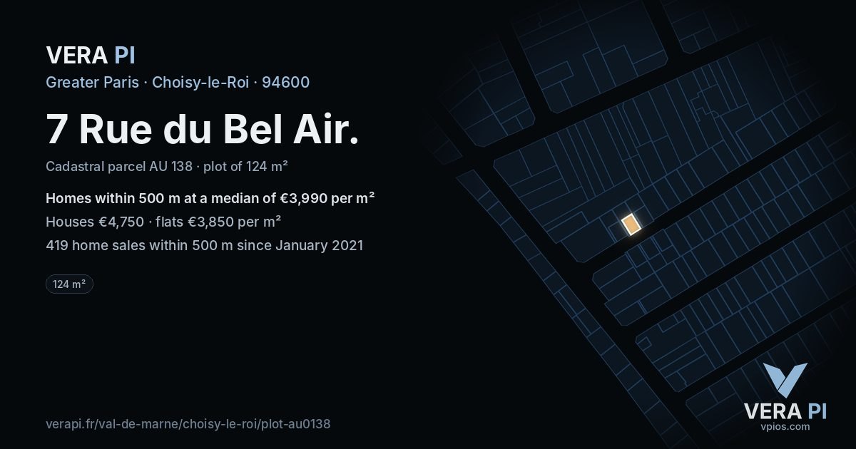 7 Rue du Bel Air, Choisy-le-Roi at night – the plot lit, the parcels around coloured by the prices near them