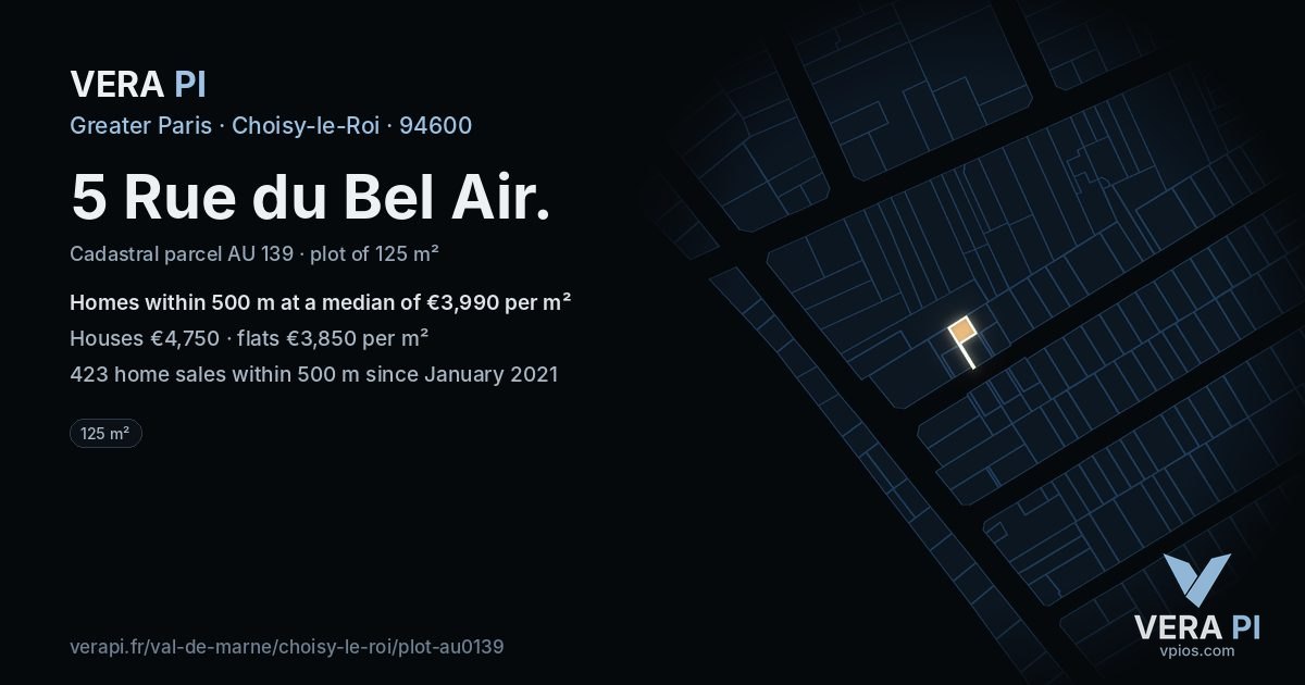 5 Rue du Bel Air, Choisy-le-Roi at night – the plot lit, the parcels around coloured by the prices near them