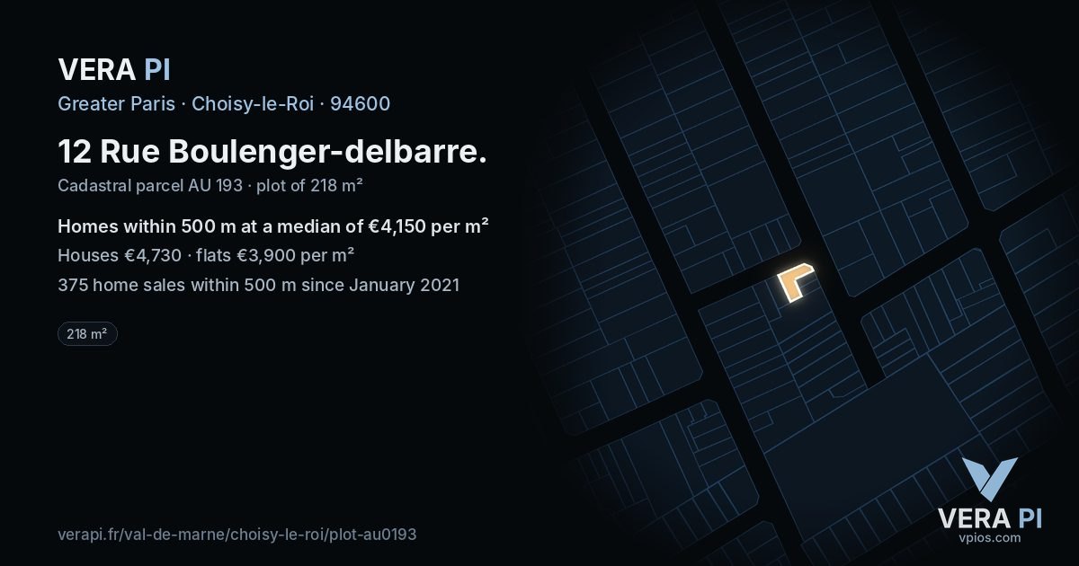 12 Rue Boulenger-delbarre, Choisy-le-Roi at night – the plot lit, the parcels around coloured by the prices near them