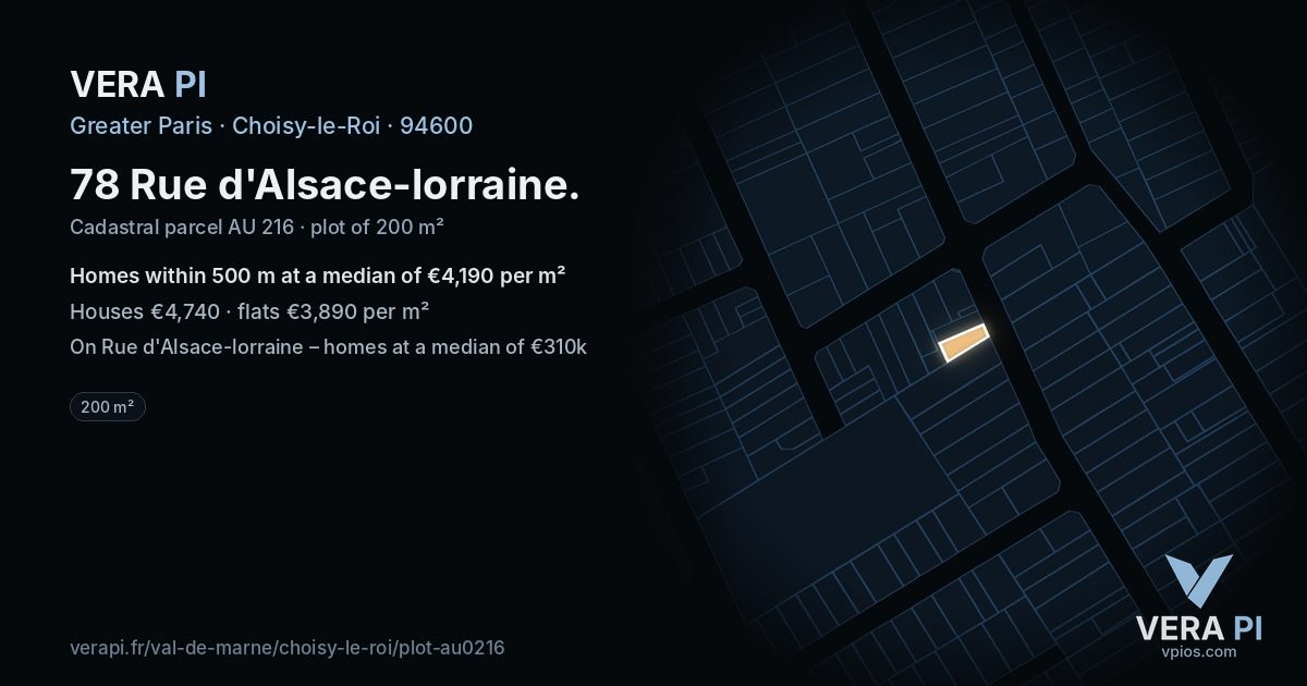 78 Rue d'Alsace-lorraine, Choisy-le-Roi at night – the plot lit, the parcels around coloured by the prices near them