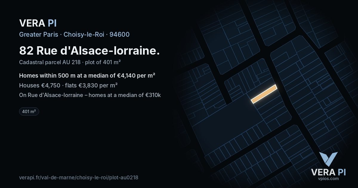 82 Rue d'Alsace-lorraine, Choisy-le-Roi at night – the plot lit, the parcels around coloured by the prices near them