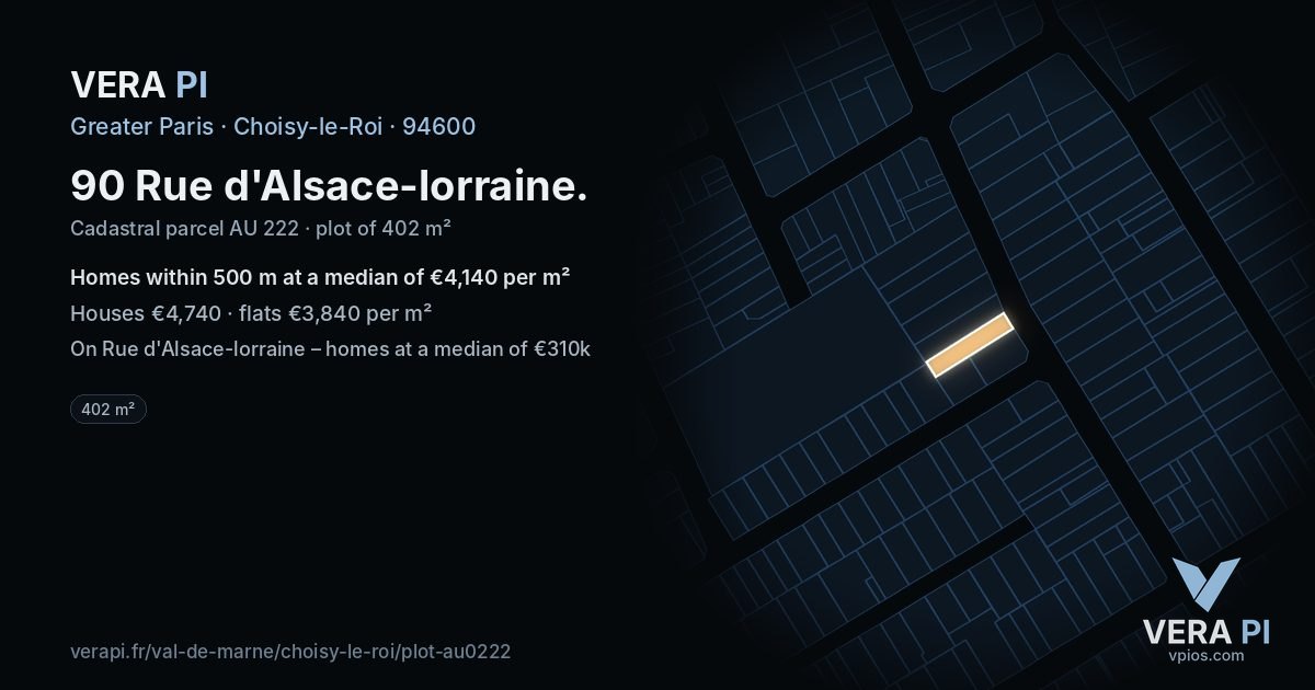 90 Rue d'Alsace-lorraine, Choisy-le-Roi at night – the plot lit, the parcels around coloured by the prices near them