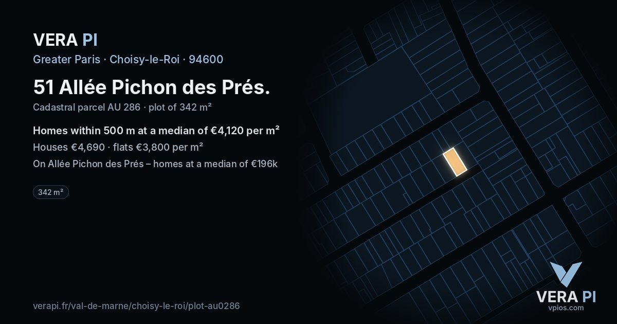 51 Allée Pichon des Prés, Choisy-le-Roi at night – the plot lit, the parcels around coloured by the prices near them