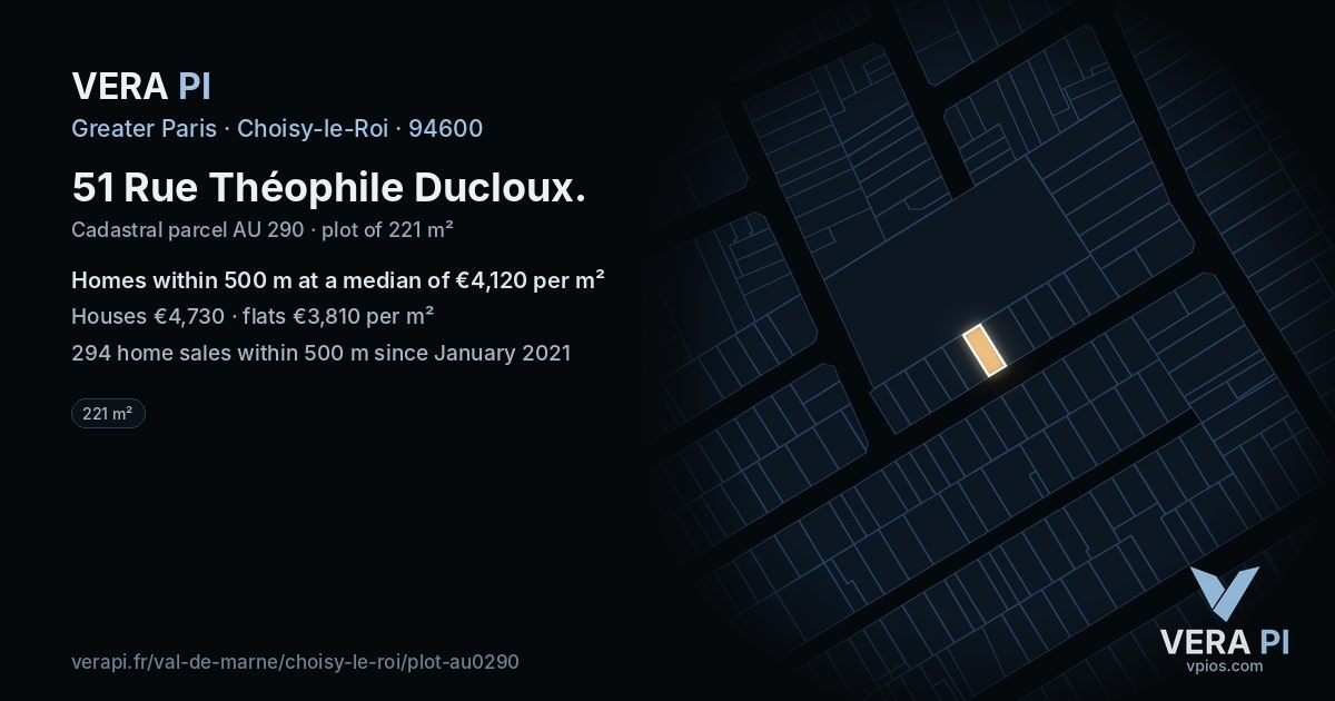 51 Rue Théophile Ducloux, Choisy-le-Roi at night – the plot lit, the parcels around coloured by the prices near them