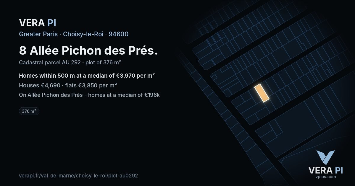 8 Allée Pichon des Prés, Choisy-le-Roi at night – the plot lit, the parcels around coloured by the prices near them