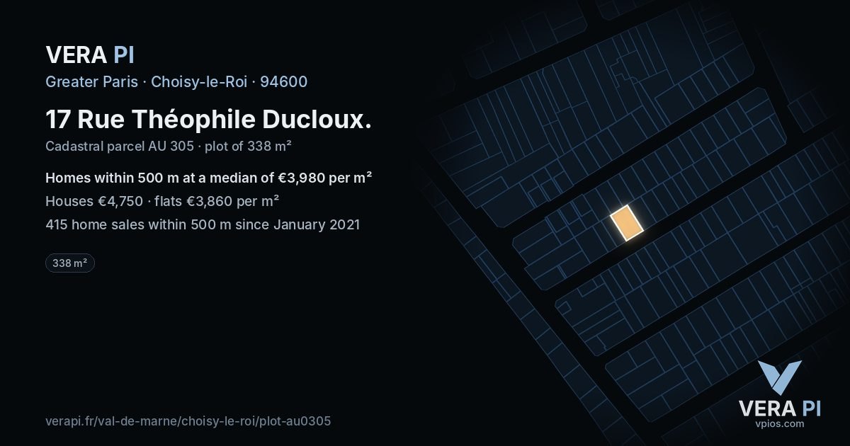 17 Rue Théophile Ducloux, Choisy-le-Roi at night – the plot lit, the parcels around coloured by the prices near them