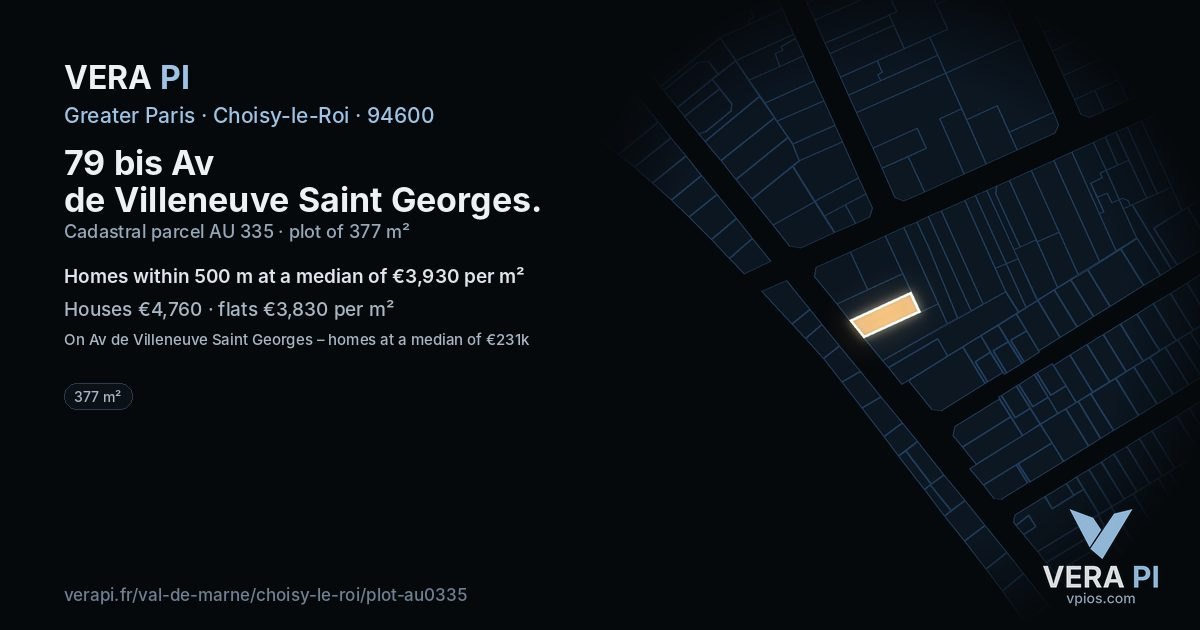 79 bis Av de Villeneuve Saint Georges, Choisy-le-Roi at night – the plot lit, the parcels around coloured by the prices near them