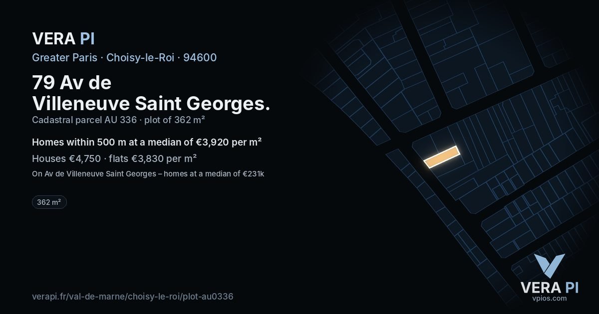 79 Av de Villeneuve Saint Georges, Choisy-le-Roi at night – the plot lit, the parcels around coloured by the prices near them