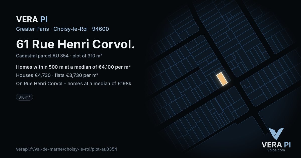 61 Rue Henri Corvol, Choisy-le-Roi at night – the plot lit, the parcels around coloured by the prices near them