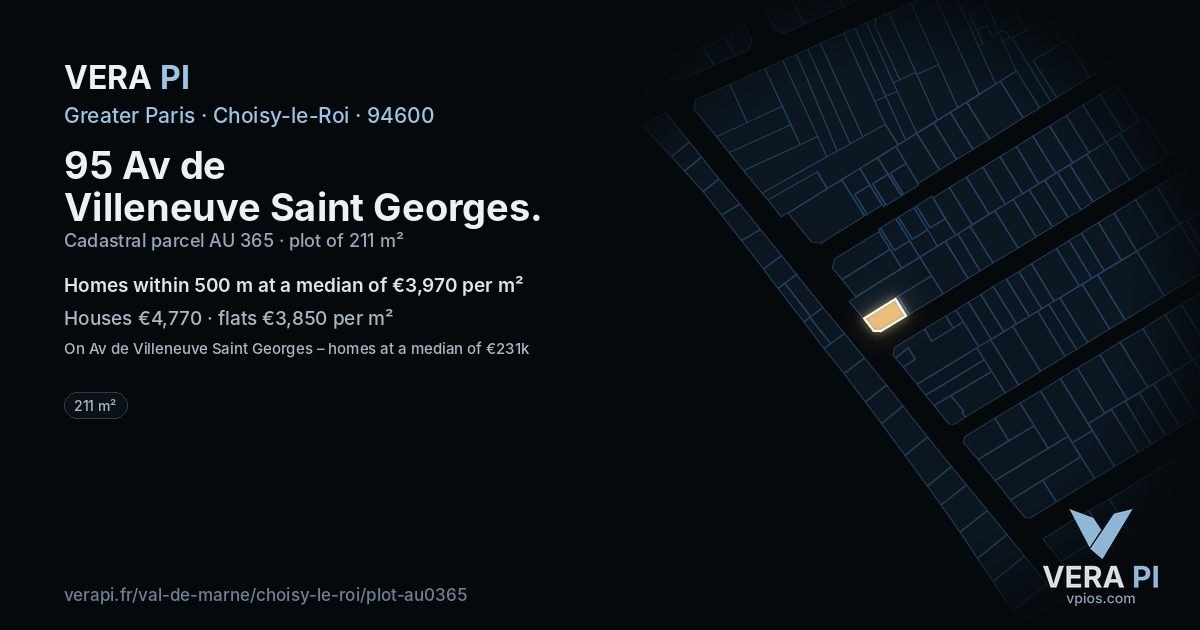 95 Av de Villeneuve Saint Georges, Choisy-le-Roi at night – the plot lit, the parcels around coloured by the prices near them