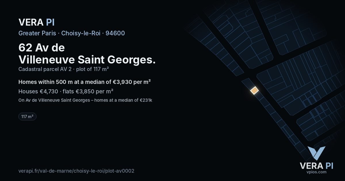 62 Av de Villeneuve Saint Georges, Choisy-le-Roi at night – the plot lit, the parcels around coloured by the prices near them