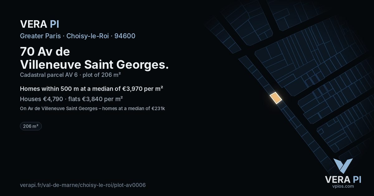 70 Av de Villeneuve Saint Georges, Choisy-le-Roi at night – the plot lit, the parcels around coloured by the prices near them