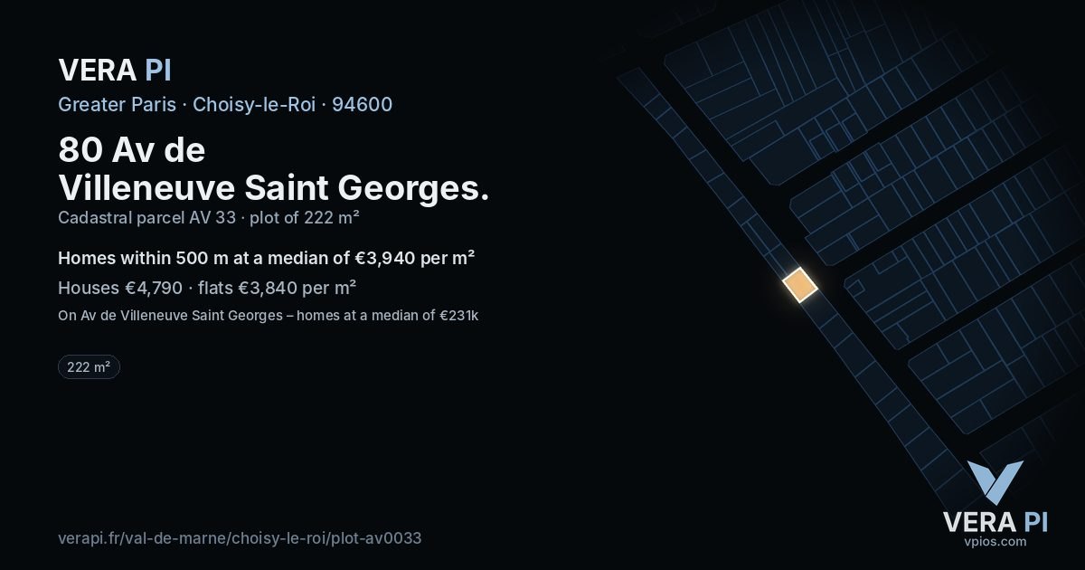 80 Av de Villeneuve Saint Georges, Choisy-le-Roi at night – the plot lit, the parcels around coloured by the prices near them
