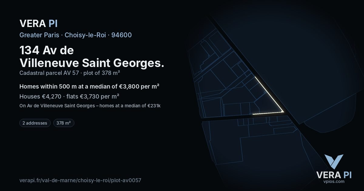 134 Av de Villeneuve Saint Georges, Choisy-le-Roi at night – the plot lit, the parcels around coloured by the prices near them