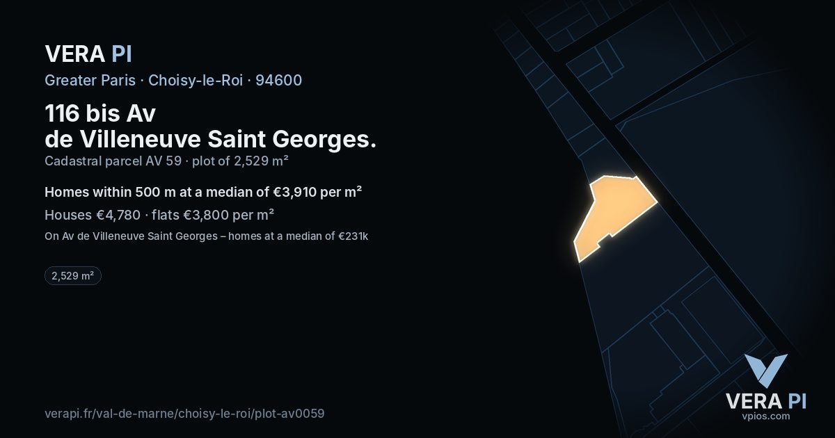 116 bis Av de Villeneuve Saint Georges, Choisy-le-Roi at night – the plot lit, the parcels around coloured by the prices near them
