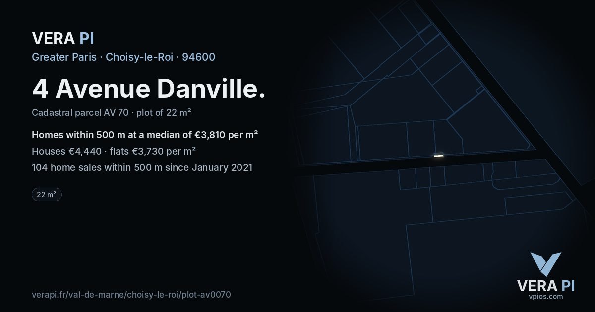 4 Avenue Danville, Choisy-le-Roi at night – the plot lit, the parcels around coloured by the prices near them