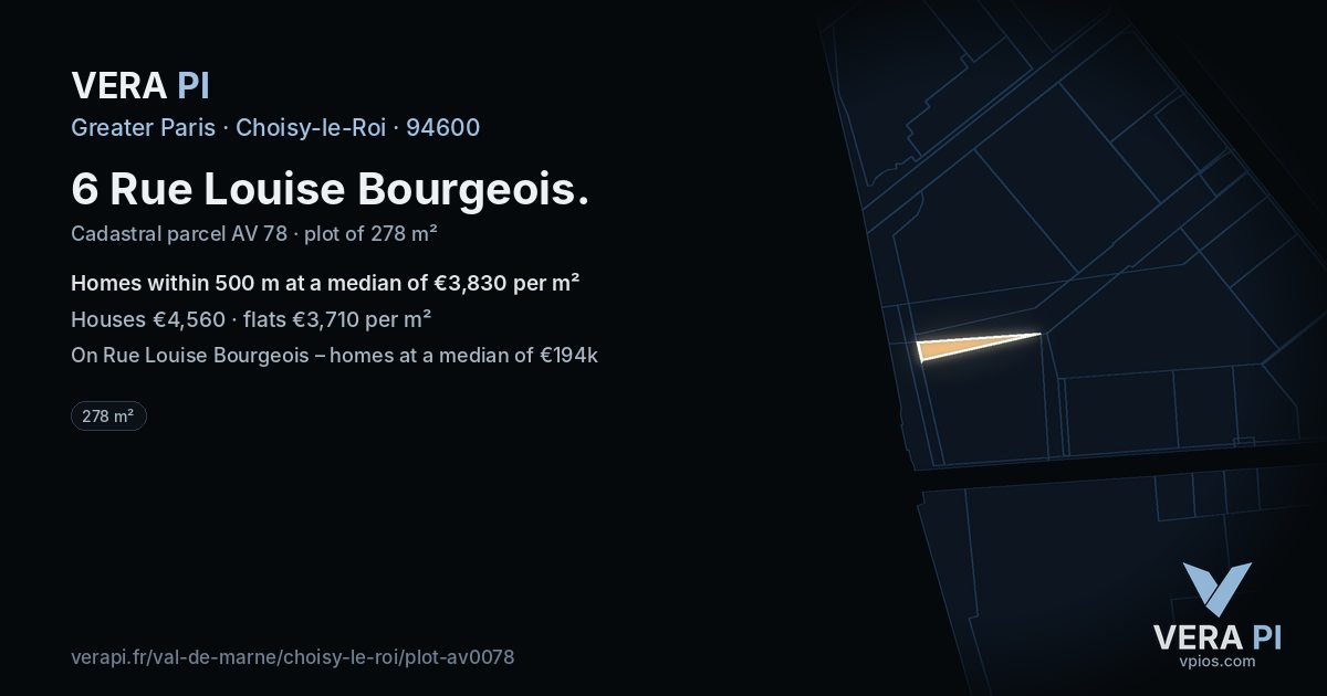 6 Rue Louise Bourgeois, Choisy-le-Roi at night – the plot lit, the parcels around coloured by the prices near them