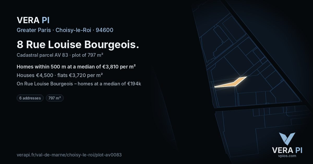 8 Rue Louise Bourgeois, Choisy-le-Roi at night – the plot lit, the parcels around coloured by the prices near them
