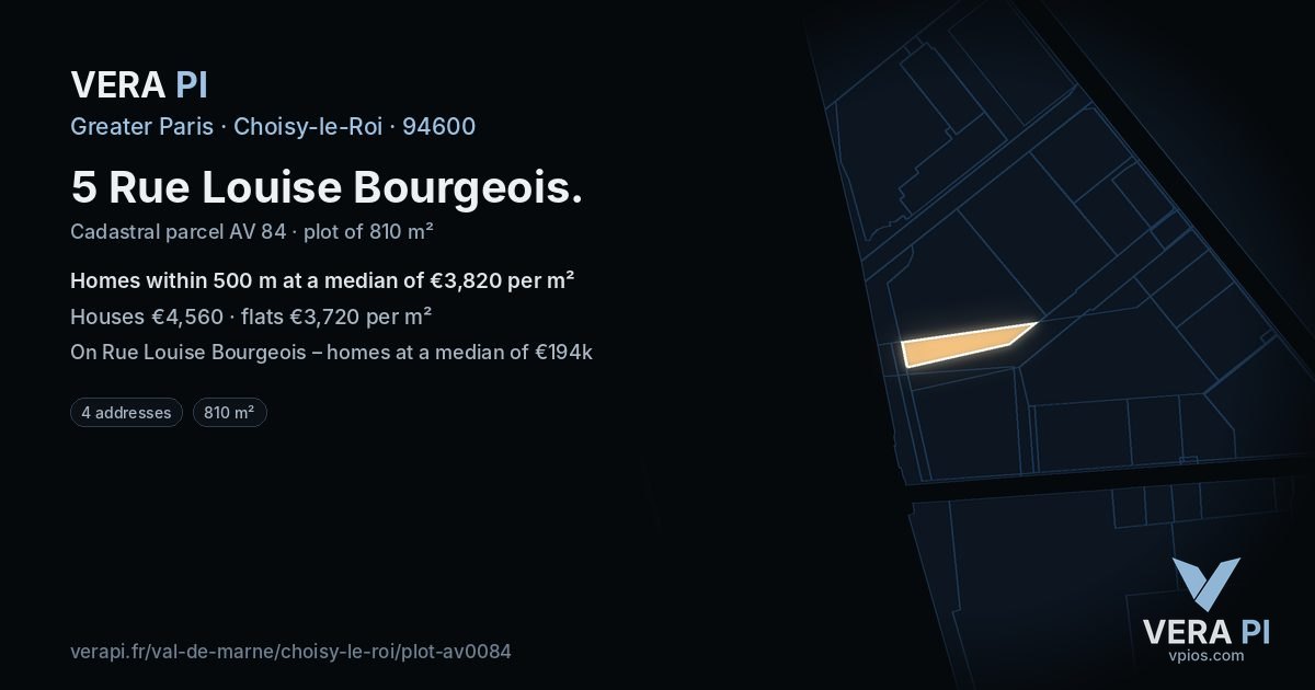 5 Rue Louise Bourgeois, Choisy-le-Roi at night – the plot lit, the parcels around coloured by the prices near them