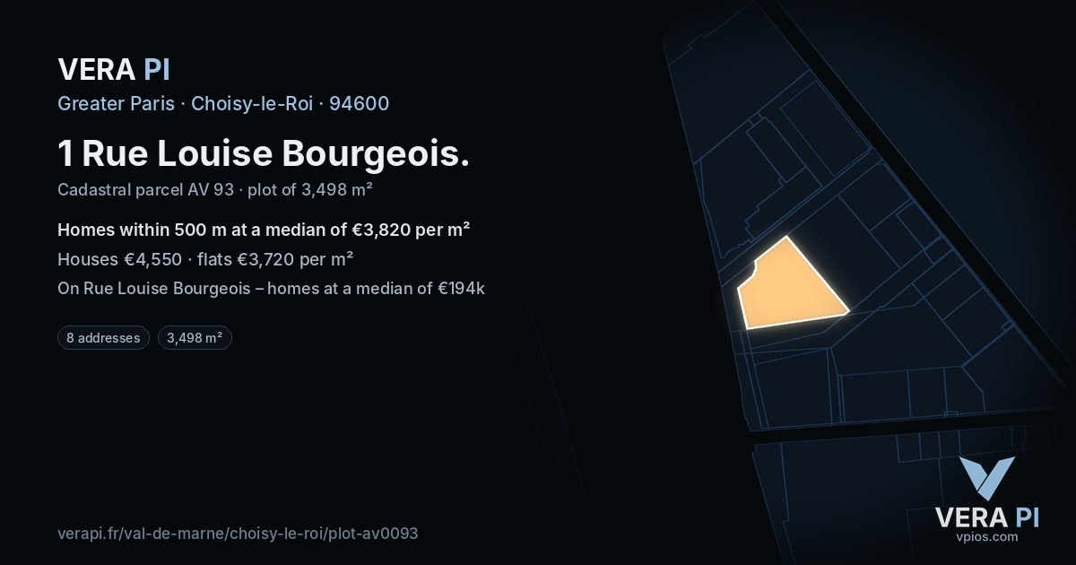 1 Rue Louise Bourgeois, Choisy-le-Roi at night – the plot lit, the parcels around coloured by the prices near them