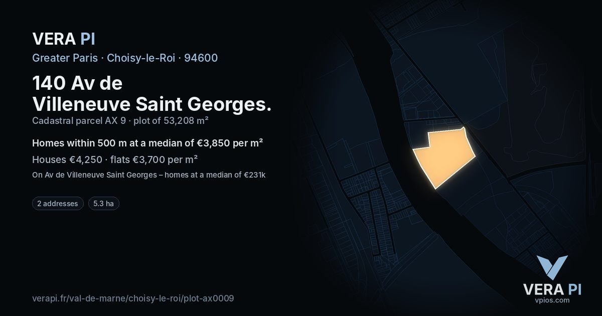 140 Av de Villeneuve Saint Georges, Choisy-le-Roi at night – the plot lit, the parcels around coloured by the prices near them