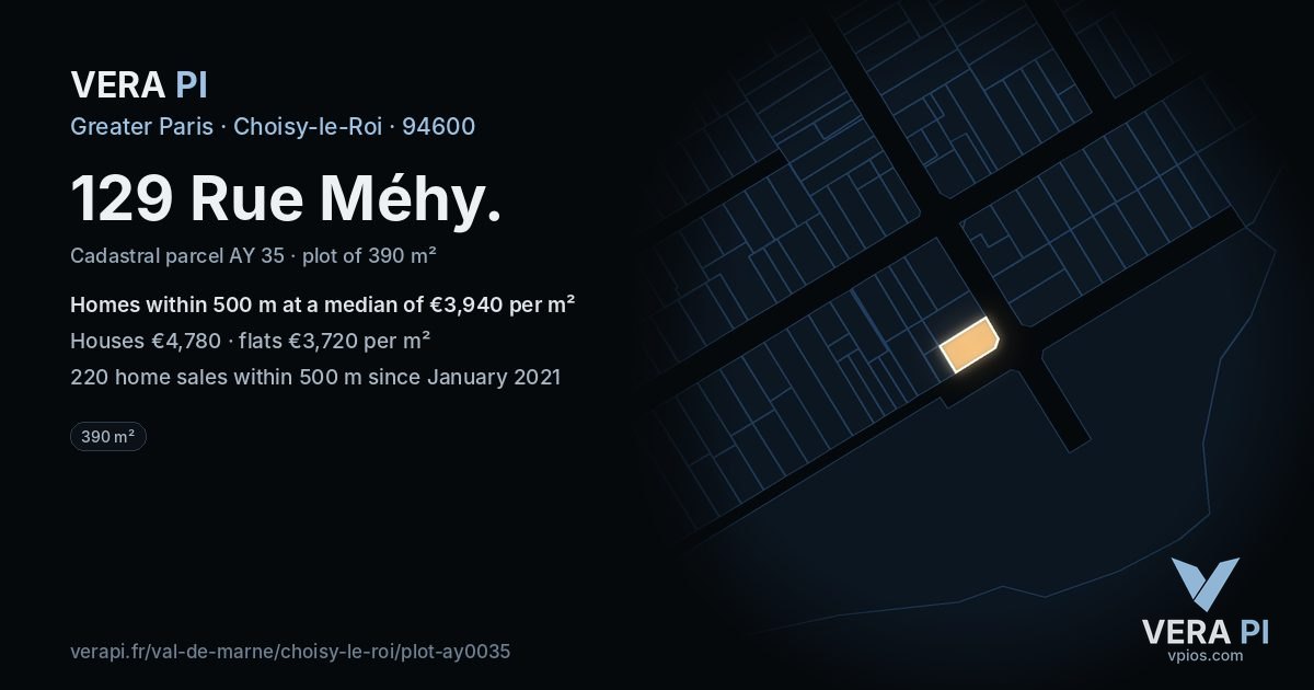 129 Rue Méhy, Choisy-le-Roi at night – the plot lit, the parcels around coloured by the prices near them