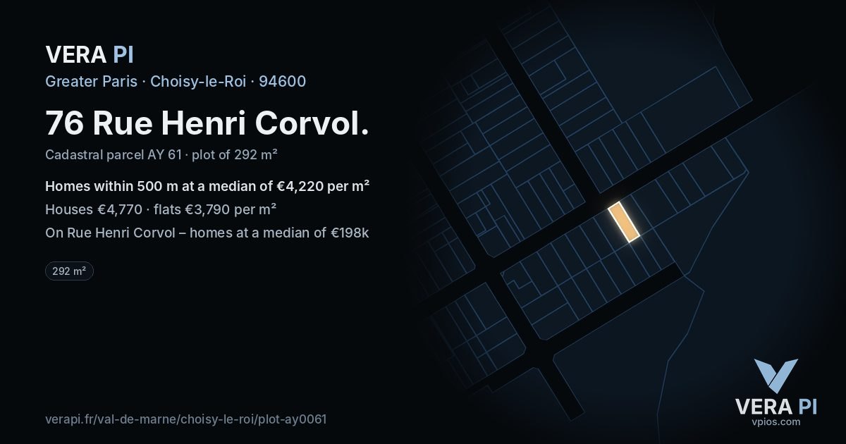 76 Rue Henri Corvol, Choisy-le-Roi at night – the plot lit, the parcels around coloured by the prices near them
