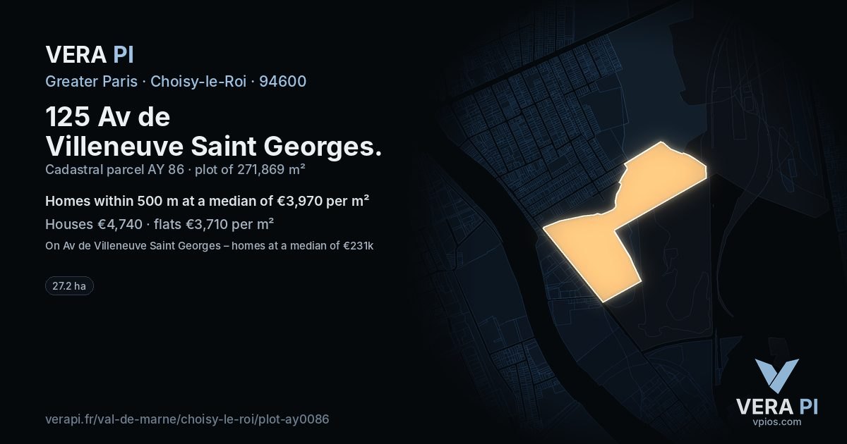 125 Av de Villeneuve Saint Georges, Choisy-le-Roi at night – the plot lit, the parcels around coloured by the prices near them