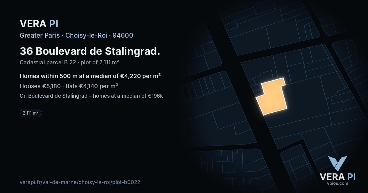 36 Boulevard de Stalingrad, Choisy-le-Roi at night – the plot lit, the parcels around coloured by the prices near them