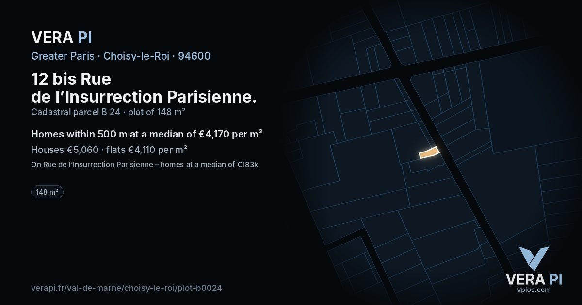 12 bis Rue de l’Insurrection Parisienne, Choisy-le-Roi at night – the plot lit, the parcels around coloured by the prices near them