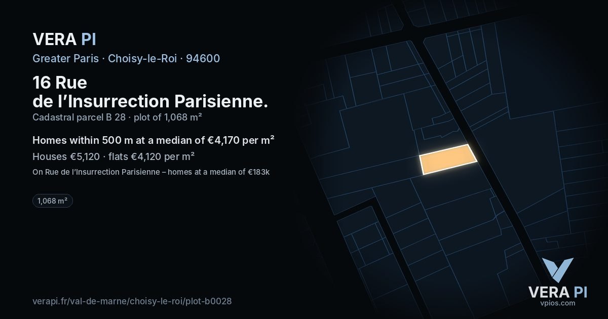 16 Rue de l’Insurrection Parisienne, Choisy-le-Roi at night – the plot lit, the parcels around coloured by the prices near them