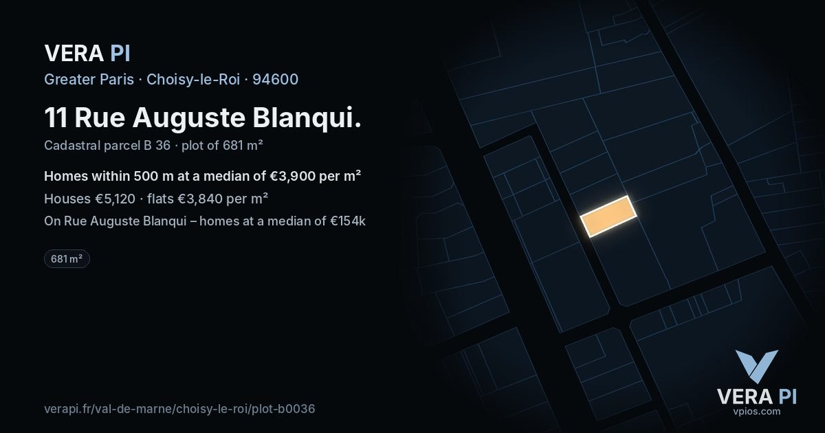 11 Rue Auguste Blanqui, Choisy-le-Roi at night – the plot lit, the parcels around coloured by the prices near them