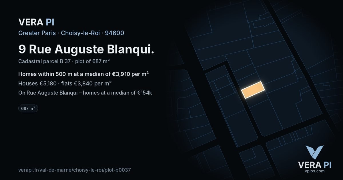 9 Rue Auguste Blanqui, Choisy-le-Roi at night – the plot lit, the parcels around coloured by the prices near them