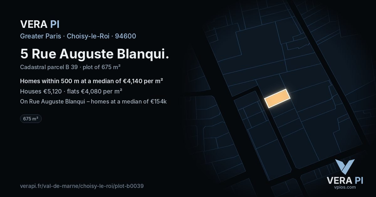 5 Rue Auguste Blanqui, Choisy-le-Roi at night – the plot lit, the parcels around coloured by the prices near them
