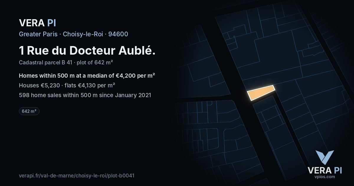 1 Rue du Docteur Aublé, Choisy-le-Roi at night – the plot lit, the parcels around coloured by the prices near them
