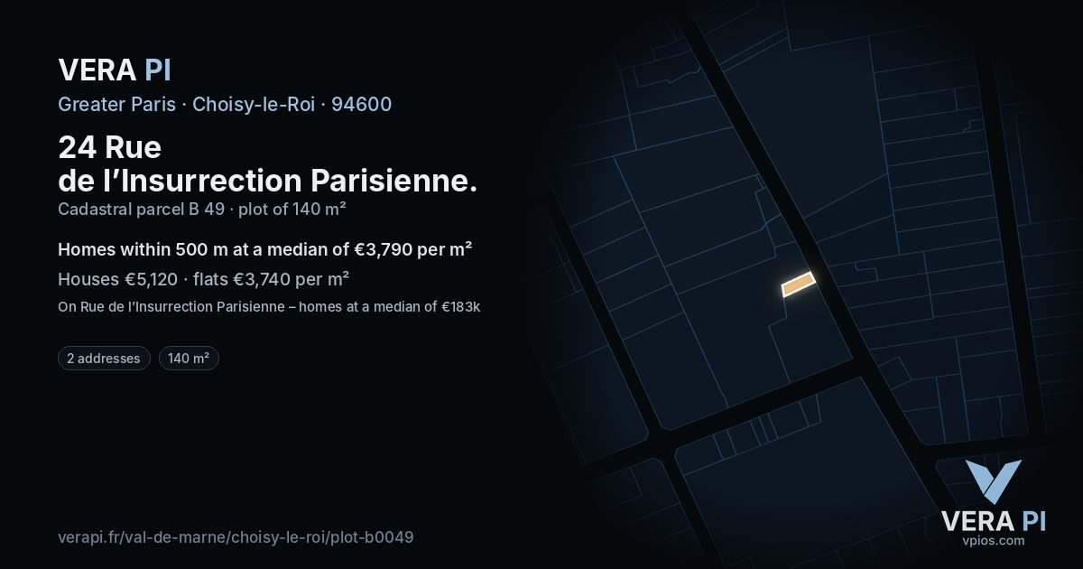24 Rue de l’Insurrection Parisienne, Choisy-le-Roi at night – the plot lit, the parcels around coloured by the prices near them