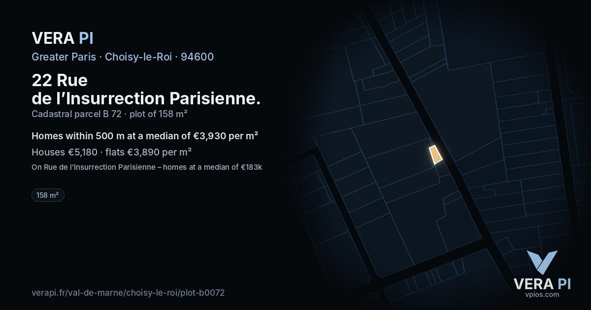 22 Rue de l’Insurrection Parisienne, Choisy-le-Roi at night – the plot lit, the parcels around coloured by the prices near them