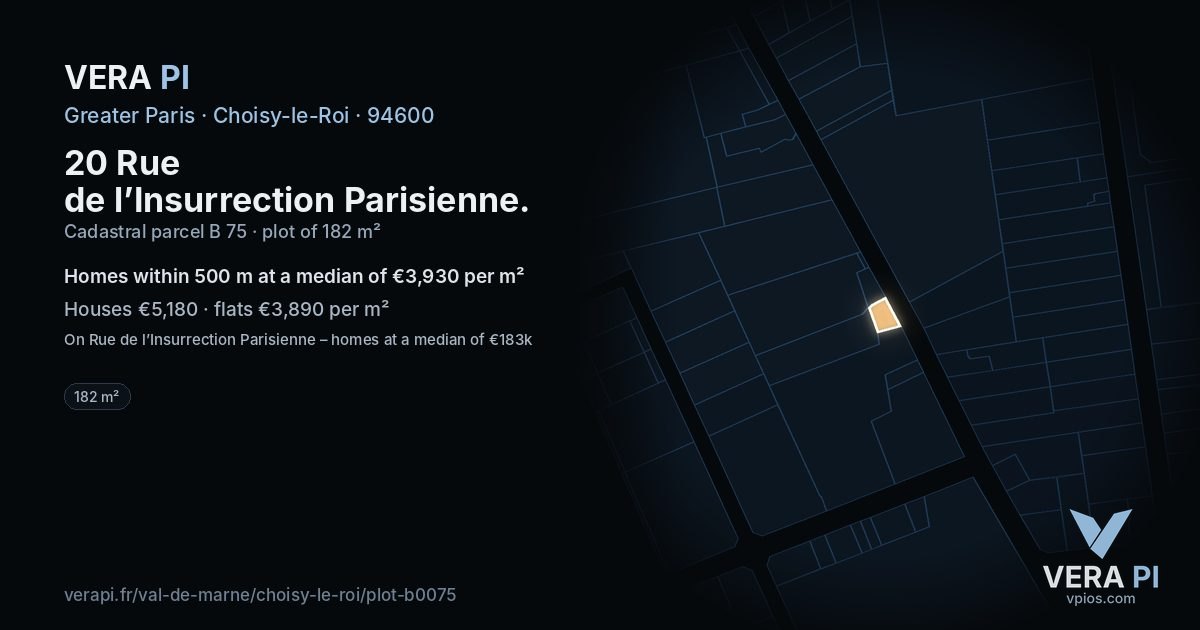 20 Rue de l’Insurrection Parisienne, Choisy-le-Roi at night – the plot lit, the parcels around coloured by the prices near them