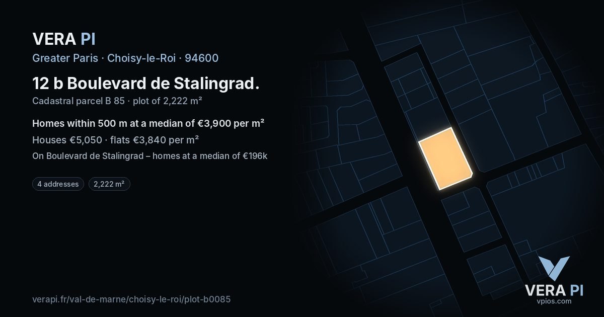 12 b Boulevard de Stalingrad, Choisy-le-Roi at night – the plot lit, the parcels around coloured by the prices near them