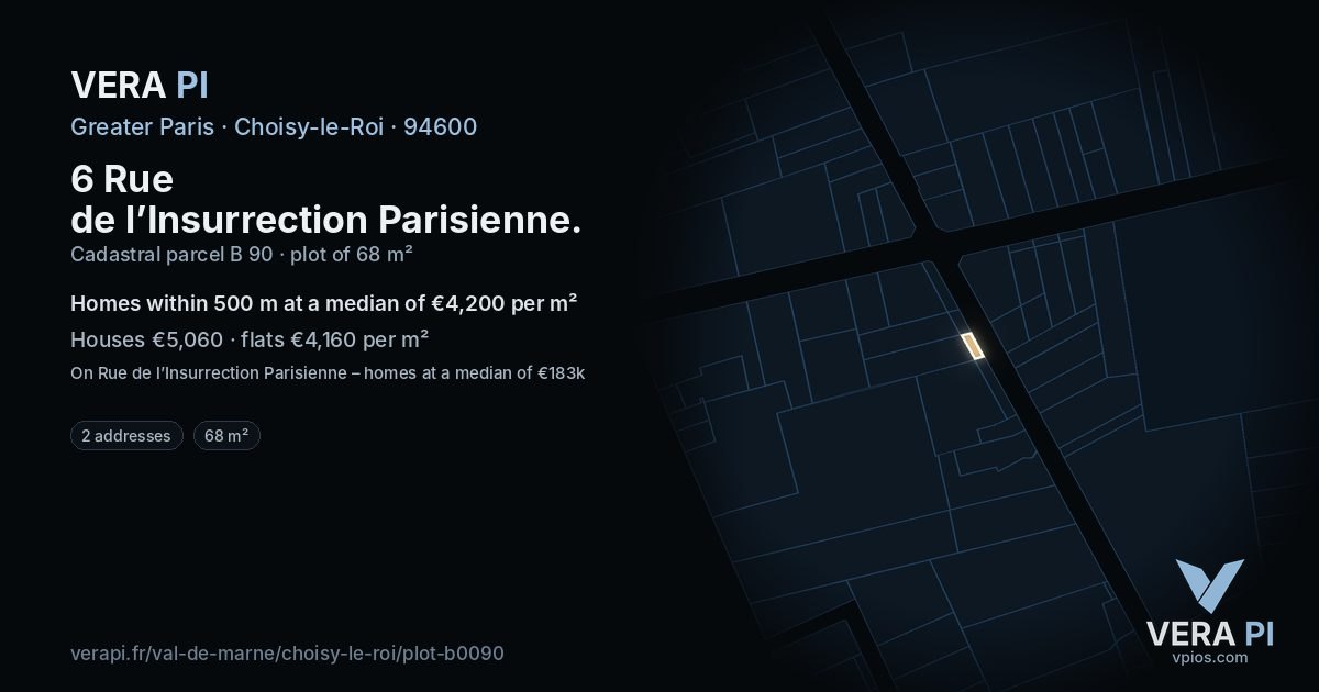 6 Rue de l’Insurrection Parisienne, Choisy-le-Roi at night – the plot lit, the parcels around coloured by the prices near them
