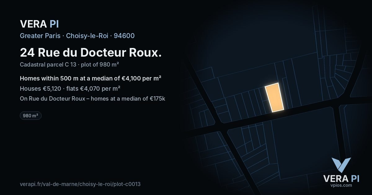 24 Rue du Docteur Roux, Choisy-le-Roi at night – the plot lit, the parcels around coloured by the prices near them