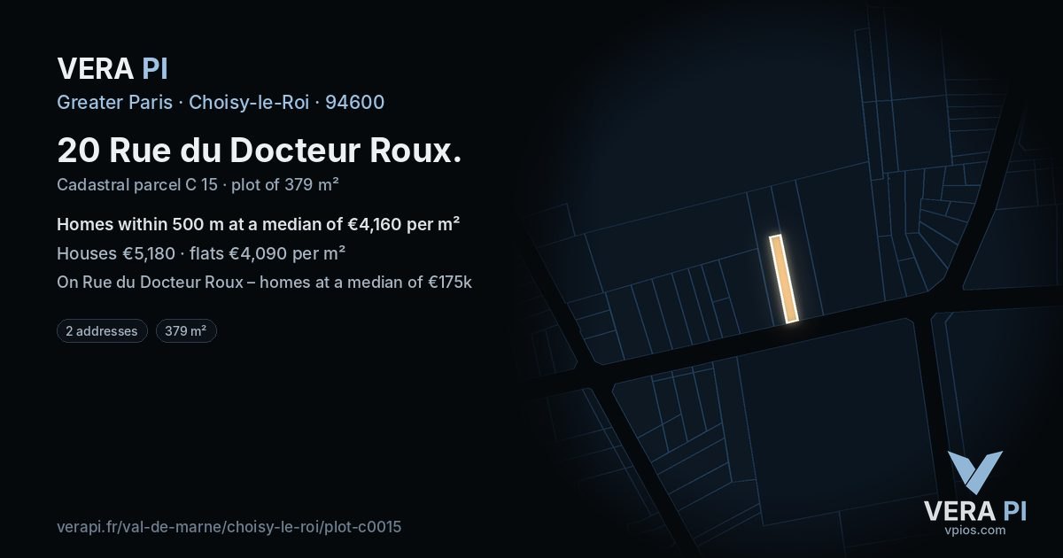 20 Rue du Docteur Roux, Choisy-le-Roi at night – the plot lit, the parcels around coloured by the prices near them