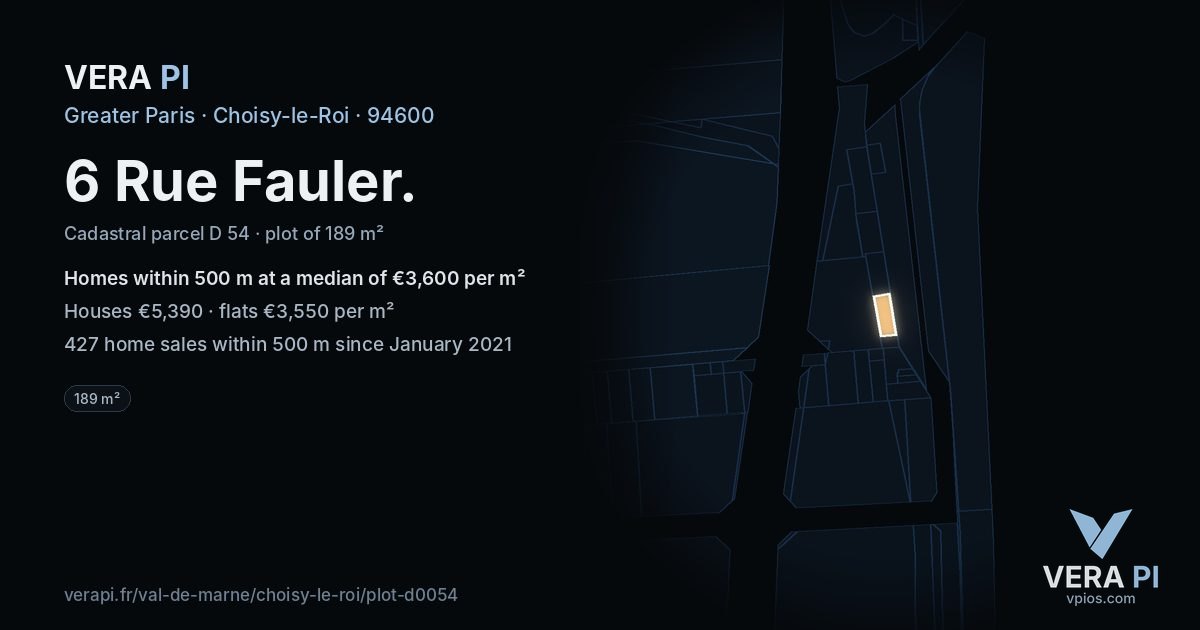 6 Rue Fauler, Choisy-le-Roi at night – the plot lit, the parcels around coloured by the prices near them
