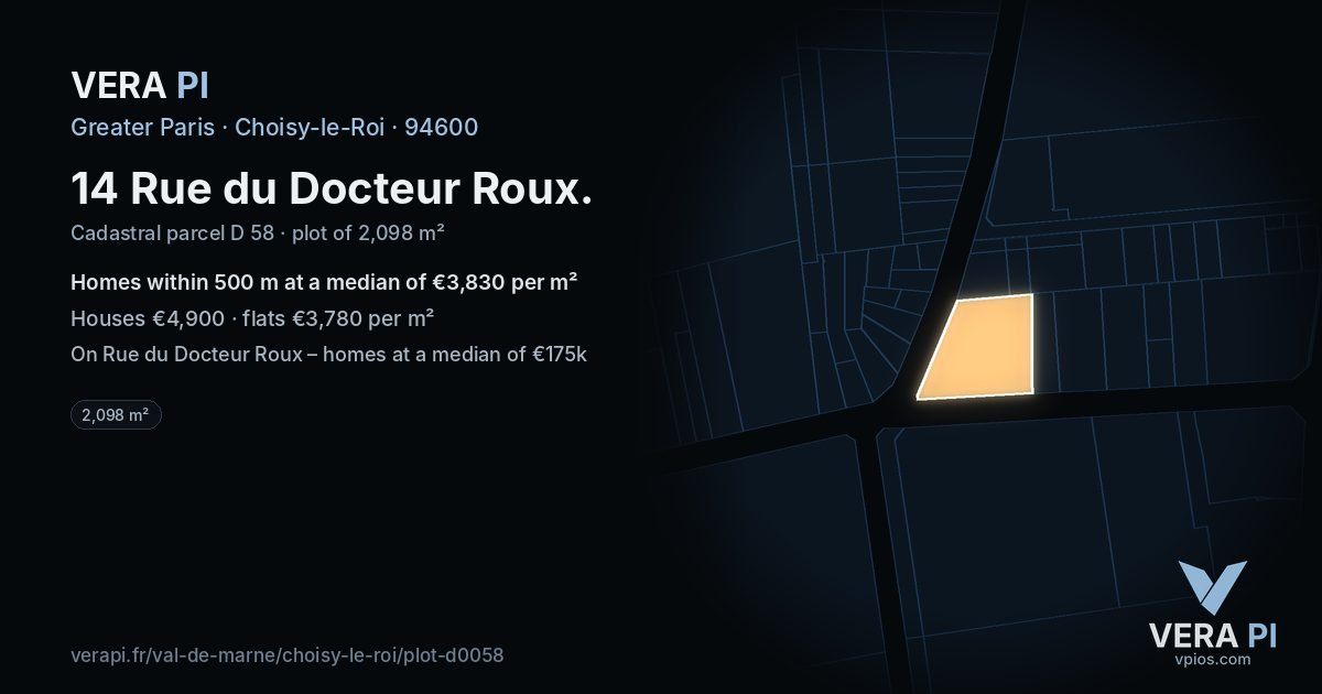14 Rue du Docteur Roux, Choisy-le-Roi at night – the plot lit, the parcels around coloured by the prices near them