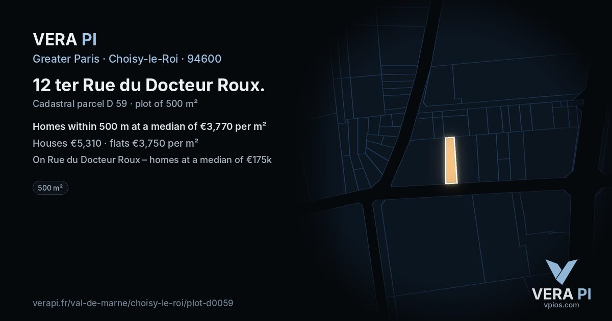 12 ter Rue du Docteur Roux, Choisy-le-Roi at night – the plot lit, the parcels around coloured by the prices near them