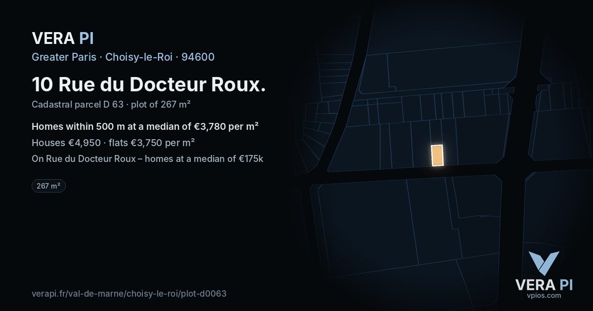 10 Rue du Docteur Roux, Choisy-le-Roi at night – the plot lit, the parcels around coloured by the prices near them