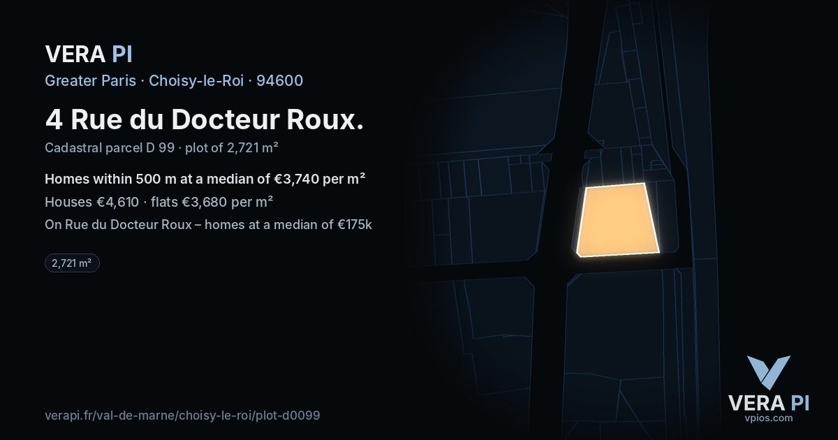 4 Rue du Docteur Roux, Choisy-le-Roi at night – the plot lit, the parcels around coloured by the prices near them