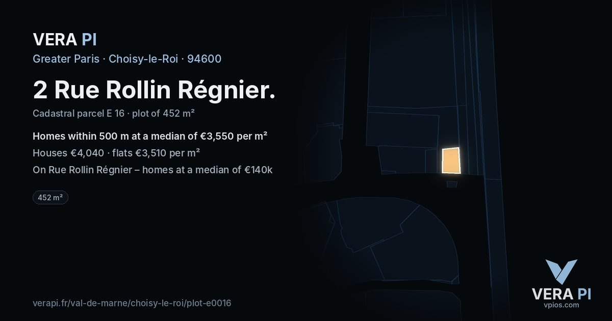2 Rue Rollin Régnier, Choisy-le-Roi at night – the plot lit, the parcels around coloured by the prices near them