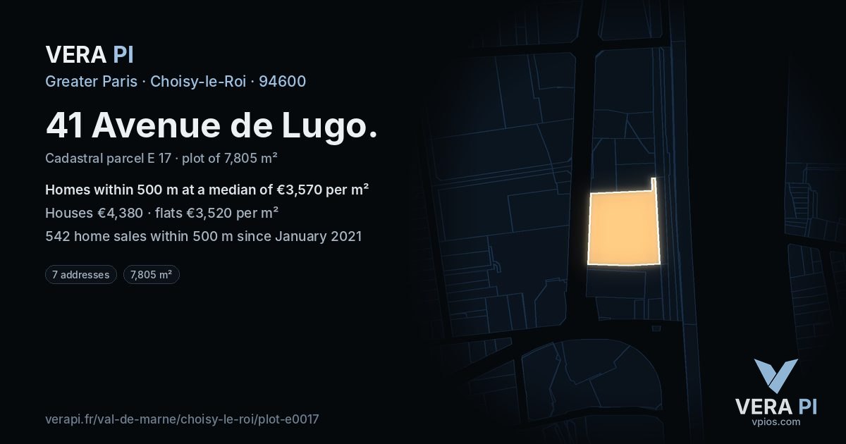 41 Avenue de Lugo, Choisy-le-Roi at night – the plot lit, the parcels around coloured by the prices near them