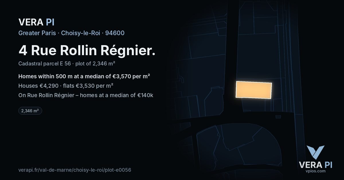 4 Rue Rollin Régnier, Choisy-le-Roi at night – the plot lit, the parcels around coloured by the prices near them